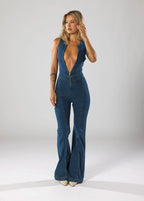 Lucie Backless Heart Denim Jumpsuit