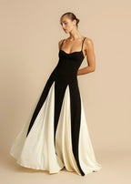 Zinnia - Elegant Contrast Ruffles Maxi Dress