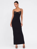 Lace Trim Backless Maxi Dress