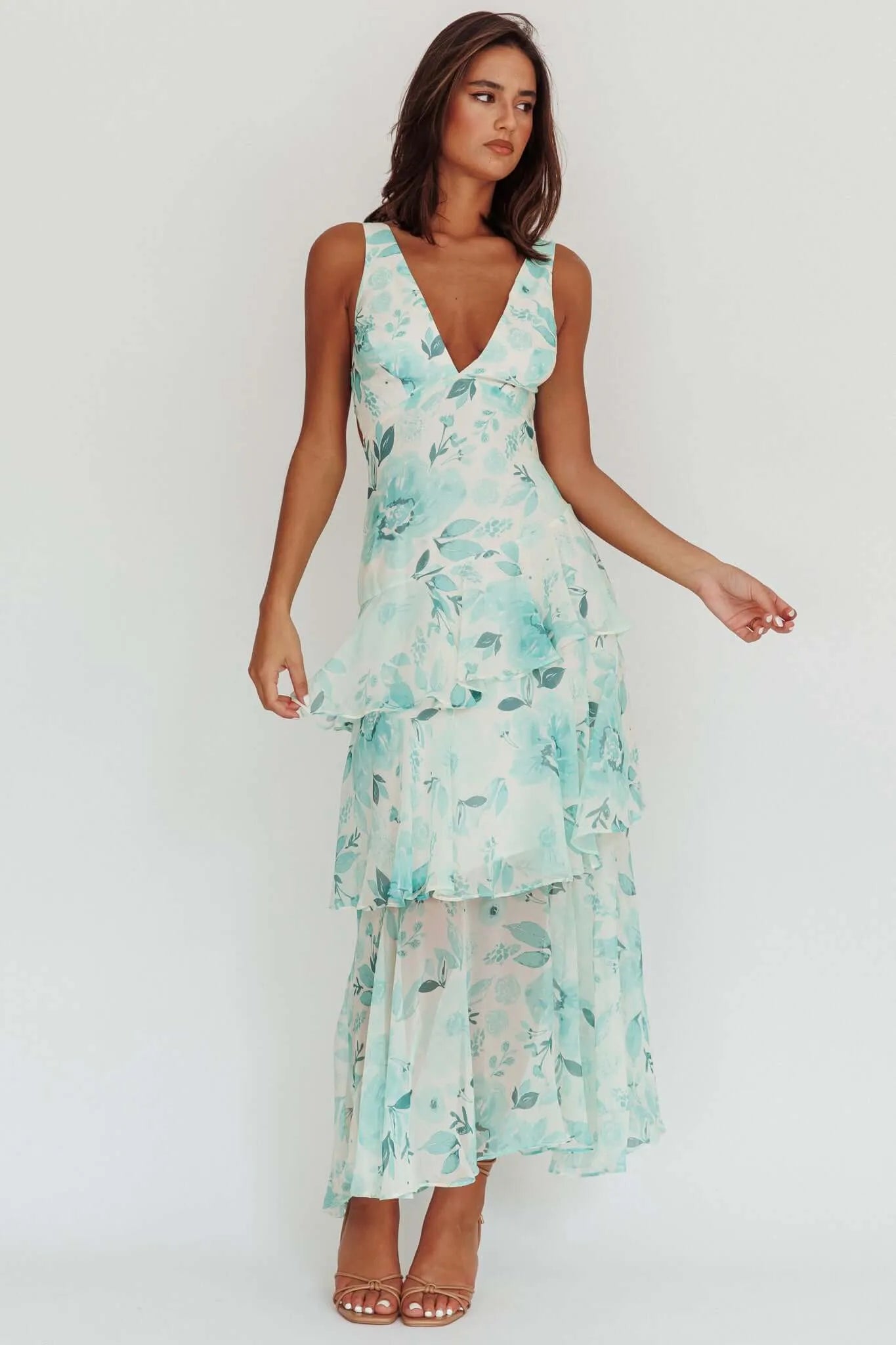 Strappy Back Ruffle Midi Dress