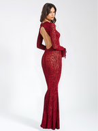 Waylynn Burnout Velvet Detail Mesh Backless Maxi Dress