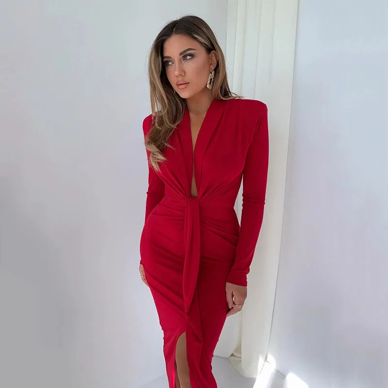 Plunging Neckline Empire Waist Maxi Dress