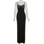Lace Trim Backless Maxi Dress