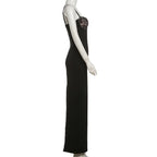 Lace Trim Backless Maxi Dress