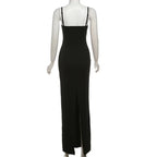 Lace Trim Backless Maxi Dress