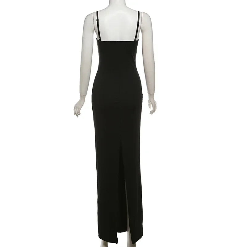 Lace Trim Backless Maxi Dress