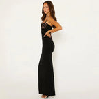 Lace Trim Backless Maxi Dress