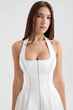 Loulou Ivory Halter Neck Midi Dress