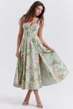 Floral Corset Slit Dress
