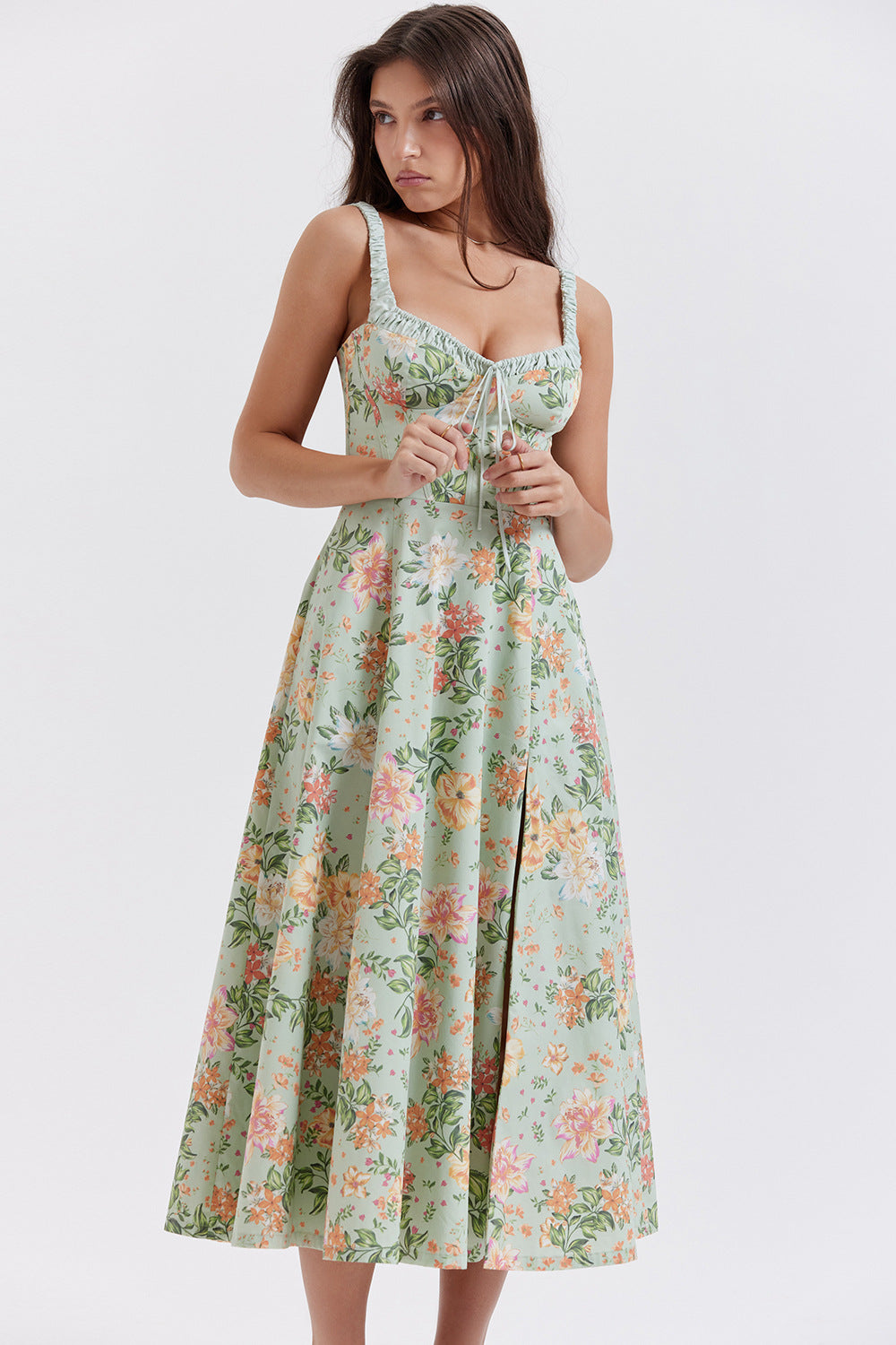 Floral Corset Slit Dress